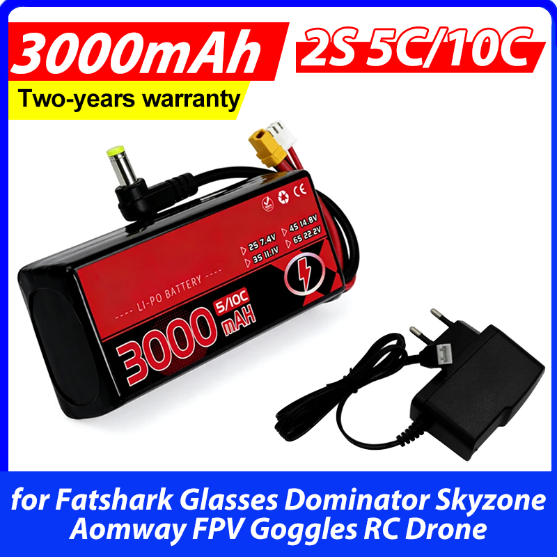 3000MAH 2S 5C 10C 7.4V リポバッテリー - Skyzone Sky04X Pro Oled Fpv Goggles のレビューと価格